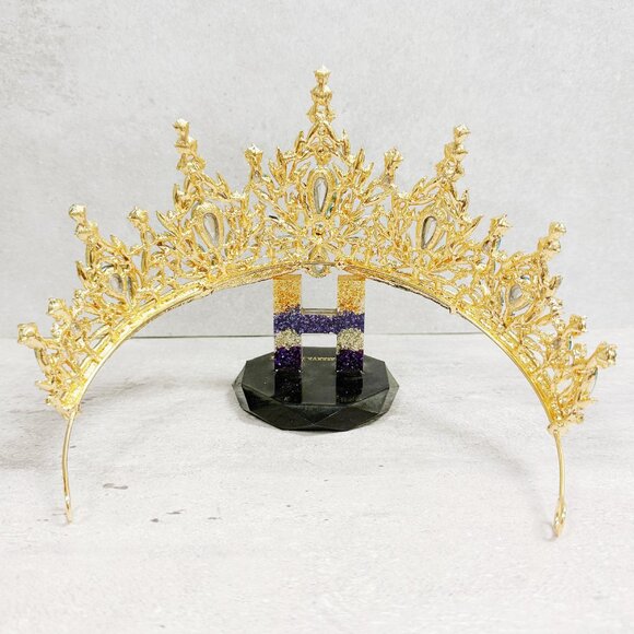 bridal headpiece, ocean blue crystal, princess tiara, gold tiara, fairy crown